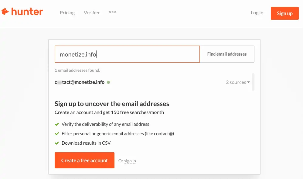 Hunter.io Find contact email address of website