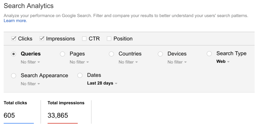Google Search Console - Search Analytics