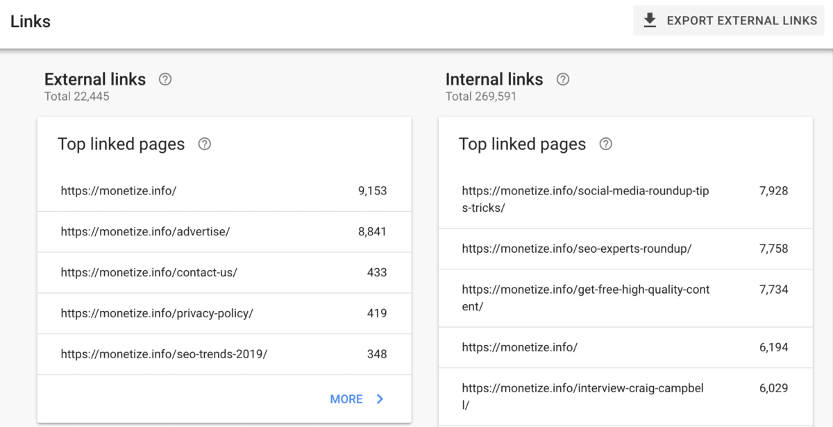 Google Search Console - Backlinks tab