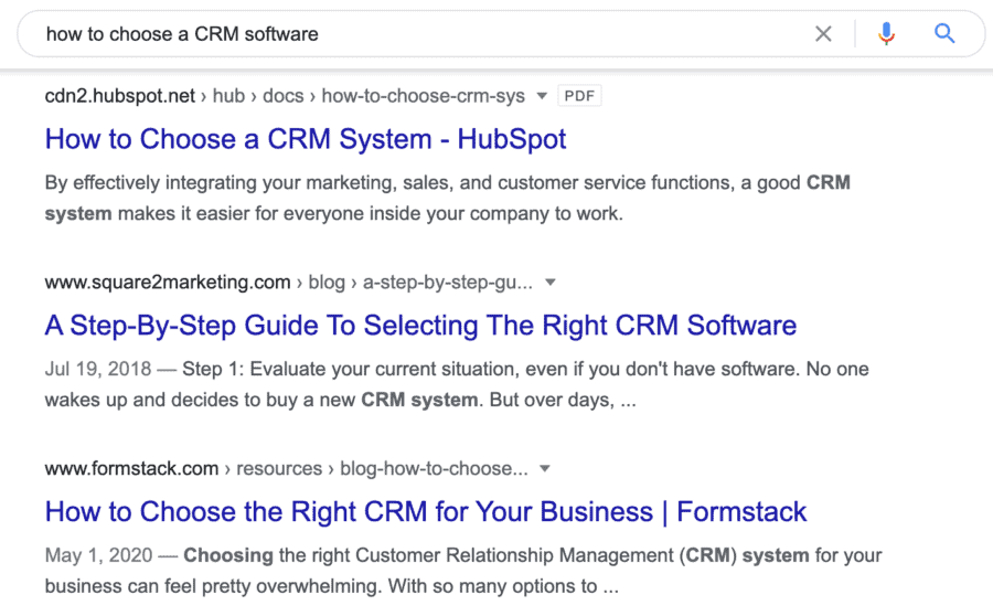 Google search - How to choose a CRM software