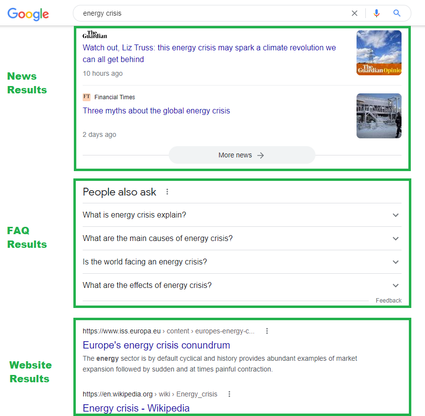 Energy crisis search on Google